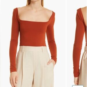 Vince Rust Long Sleeve Square Neck Top